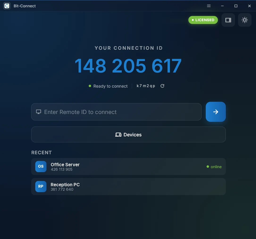 Bit-Connect Focus layout, dark theme