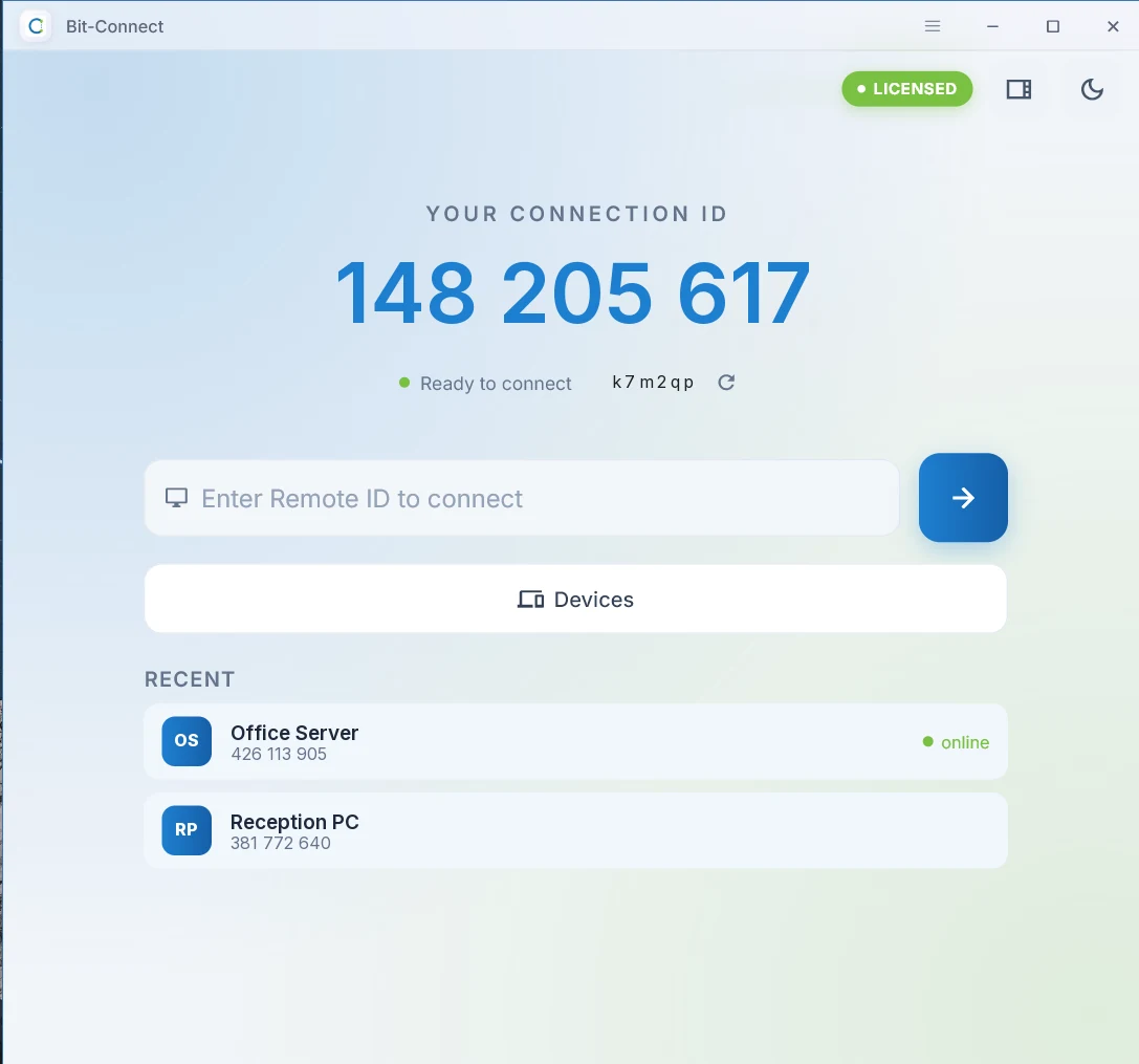 Bit-Connect Focus layout, light theme