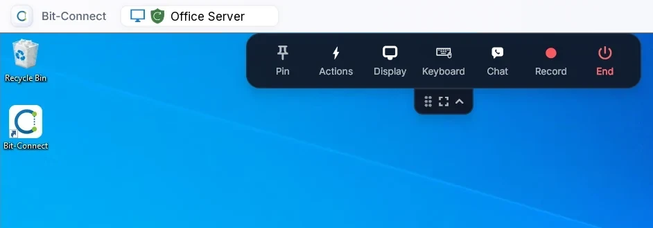 Bit-Connect session toolbar over a remote Windows desktop